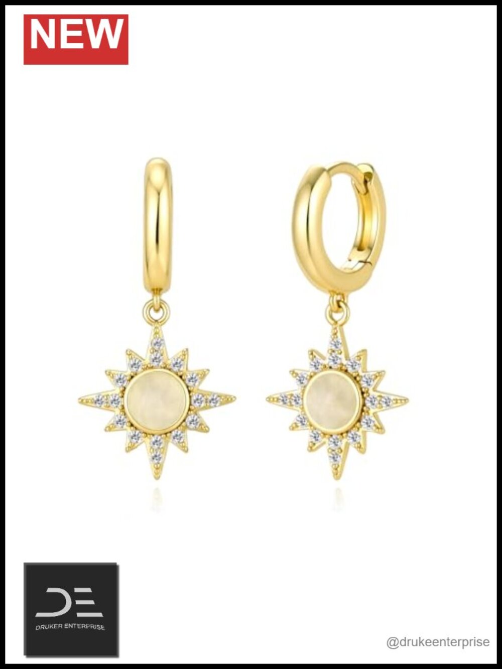 14K Gold Plated Sun Drop Earrings with Moonstone & CZ for Women